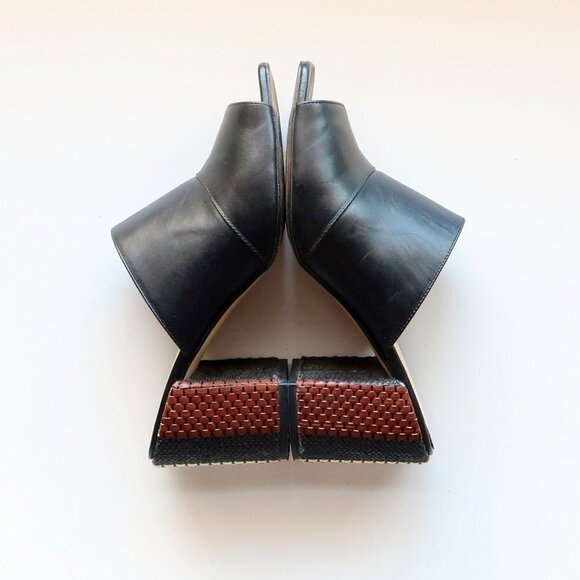 Nine West Janel Black Leather Square Toe Woven Block Heel Mules / Slip On Shoes - Picture 10 of 16